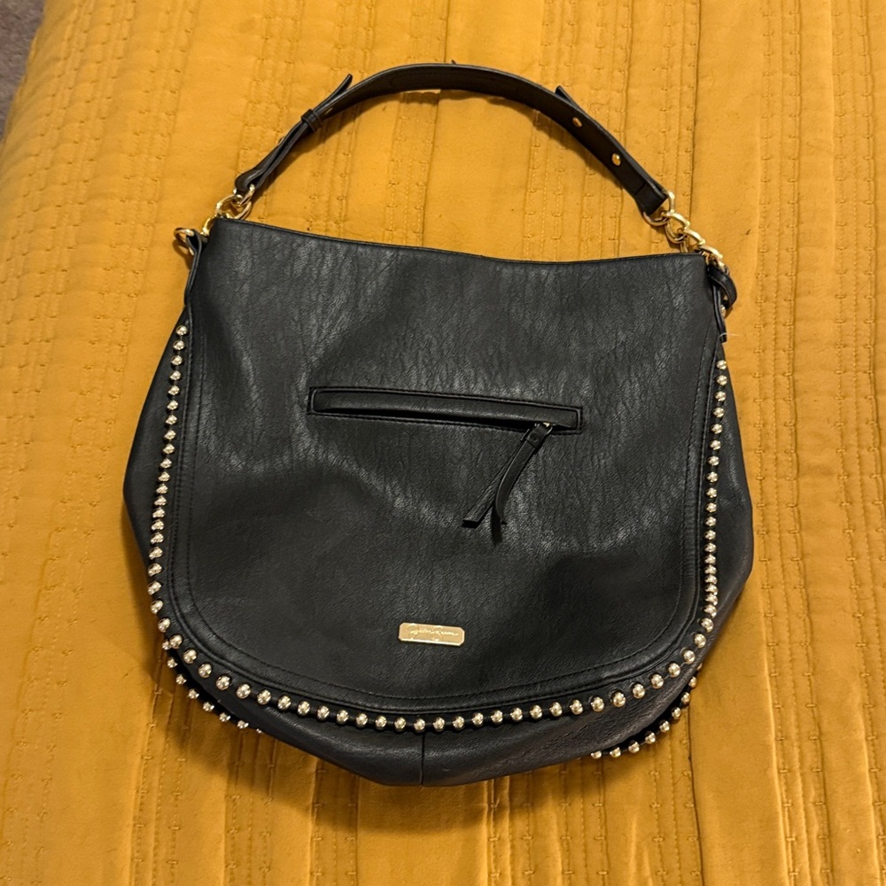 Jessica Simpson Black Leather Studded Shoulder Bag